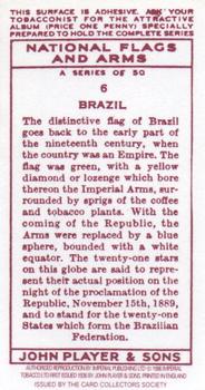 1996 Card Collectors Society 1936 Player's National Flags and Arms (Reprint) #6 Brazil Back