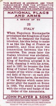 1996 Card Collectors Society 1936 Player's National Flags and Arms (Reprint) #25 Italy Back