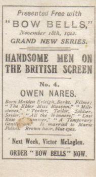 1922 Bow Bells Handsome Men on the British Screen #4 Owen Nares Back