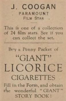 1932 Australian Licorice Film Stars Grey 1st Series #NNO J. Coogan Back