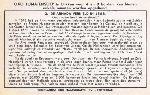 1956 Liebig/Oxo Geschiedenis van Nederland (History of Holland) (Dutch Text) (F1641, S1657) #3 De Armada vernield in 1588 Back