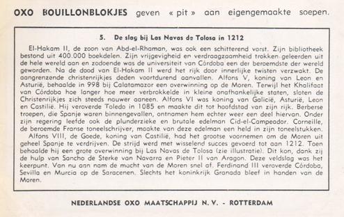 1954 Liebig/Oxo Invallen van de Moren (Invasion of the Moors) (Dutch Text) (F1589, S1593) #5 De slag bij Los Navas de Tolosa in 1212 Back