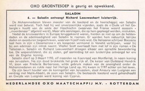 1957 Liebig/Oxo Saladin (Dutch Text) (F1674, S1675) #6 Saladin ontvangt Richard Leeuwenhart luisterrijk Back