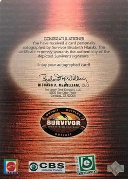 2001 Upper Deck Survivor Australian Outback - Autographs #EF Elisabeth Filarski Back