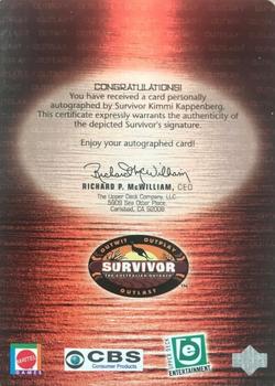 2001 Upper Deck Survivor Australian Outback - Autographs #KK Kimmi Kappenberg Back