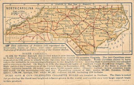 1888 W. Duke, Sons & Co. State Governors (N133) #NNO North Carolina Back