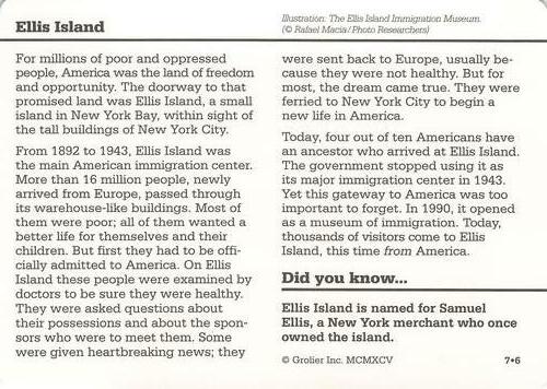 1994-01 Grolier Story of America #7.6 Ellis Island Back
