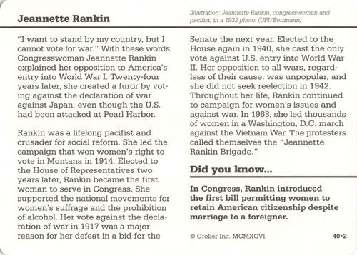 1994-01 Grolier Story of America #40.2 Jeannette Rankin Back