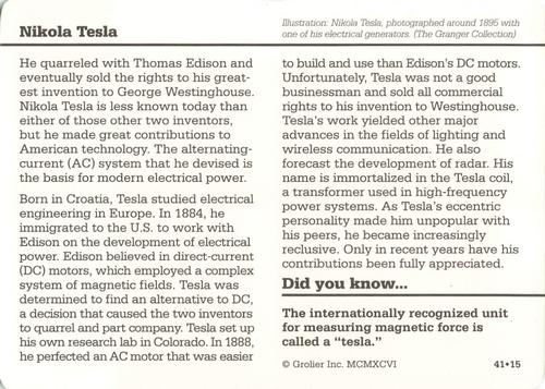 1994-01 Grolier Story of America #41.15 Nikola Tesla Back
