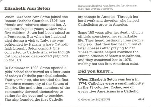 1994-01 Grolier Story of America #42.2 Elizabeth Ann Seton Back