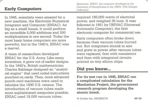 1994-01 Grolier Story of America #43.15 Early Computers Back