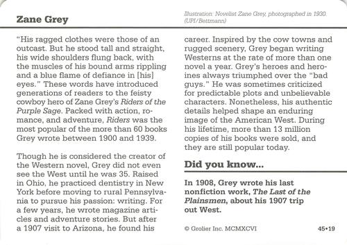 1994-01 Grolier Story of America #45.19 Zane Grey Back