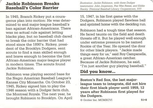 1994-01 Grolier Story of America #51.8 Jackie Robinson Breaks Baseball's Color Barrier Back