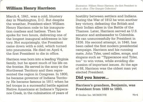 1994-01 Grolier Story of America #71.1 William Henry Harrison Back