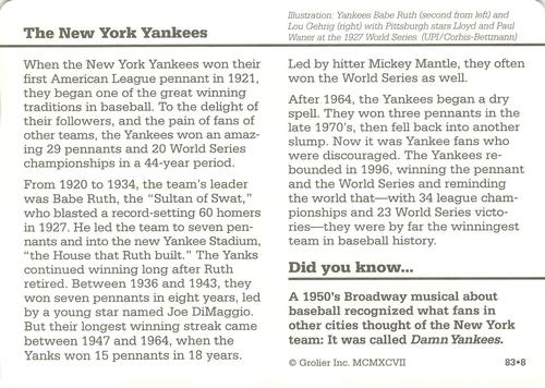 1994-01 Grolier Story of America #83.8 The New York Yankees Back