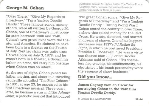 1994-01 Grolier Story of America #92.14 George M. Cohan Back