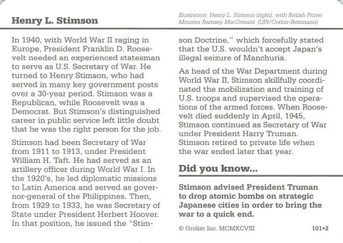 1994-01 Grolier Story of America #101.2 Henry L. Stimson Back