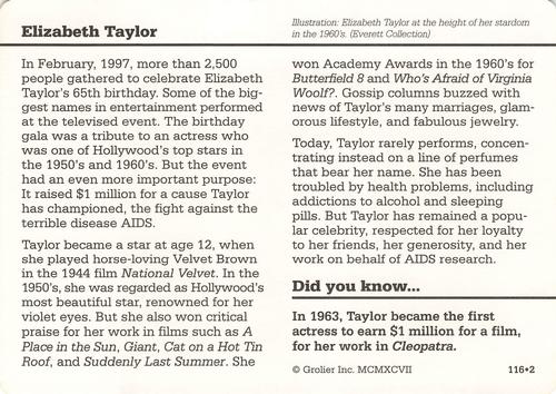 1994-01 Grolier Story of America #116.2 Elizabeth Taylor Back