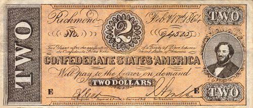 1962 Topps Civil War News - Confederate Currency #NNO $2 Bill Type Two Front