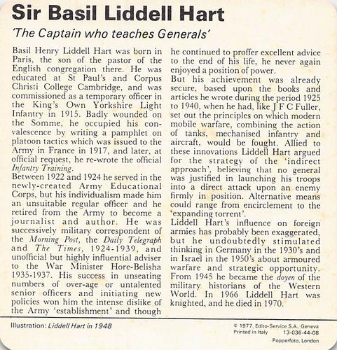 1977 Edito-Service World War II - Deck 44 #13-036-44-08 Sir Basil Liddell Hart Back