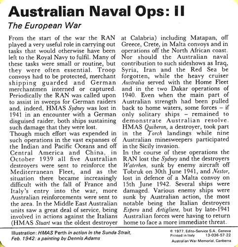 1977 Edito-Service World War II - Deck 57 #13-036-57-22 Australian Naval Ops: II Back