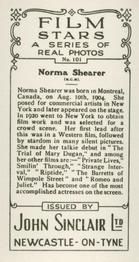 1937 John Sinclair Film Stars #101 Norma Shearer Back