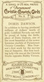 1928 Carreras Christie Comedy Girls #8 Doris Dawson Back