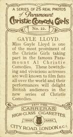 1928 Carreras Christie Comedy Girls #22 Gayle Lloyd Back