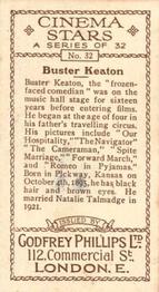 1930 Godfrey Phillips Cinema Stars (B&W) #32 Buster Keaton Back