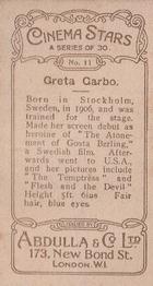 1930 Abdulla Cinema Stars (Brown) #11 Greta Garbo Back