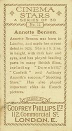 1933 Godfrey Phillips Cinema Stars #11 Annette Benson Back