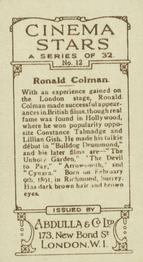 1933 Abdulla Cinema Stars (Brown Tone) #12 Ronald Colman Back