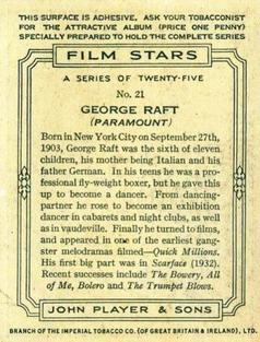 1934 Player's Film Stars (Large) #21 George Raft Back