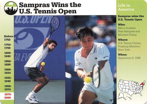1996-97 Grolier Story of America Cards - Year in Review #E.17 Sampras Wins the U.S. Tennis Open Front