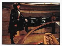 1992 Panini Star Trek: The Next Generation Stickers (Red backs) #8 Q on bridge in ancient clothes, Worf in background Front
