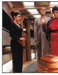 1992 Panini Star Trek: The Next Generation Stickers (Red backs) #93 Troi in corridor with her mother and Mr. Homn (left half) Front
