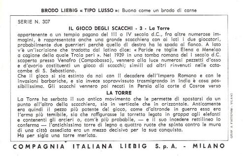 1969 Liebig Il gioco degli Scacchi (Scenes Based on Chessmen) (Italian Text)(F1833, S1836) #3 La Torre Back