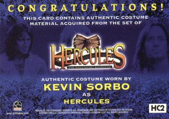 2003 Rittenhouse Hercules: The Movies Expansion Set - From the Archives Costumes #HC2 Kevin Sorbo Back