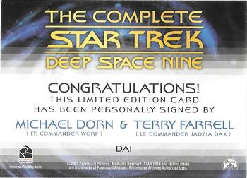2003 Rittenhouse The Complete Star Trek Deep Space Nine - Dual Autographs #DA1 Michael Dorn / Terry Farrell Back