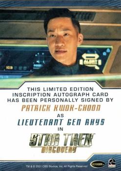2022 Rittenhouse Star Trek: Discovery Season Three - Autographed Inscriptions (Blue Border Design) #NNO Patrick Kwok-Choon Back