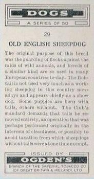 1936 Ogden's Dogs #29 Old English Sheepdog Back