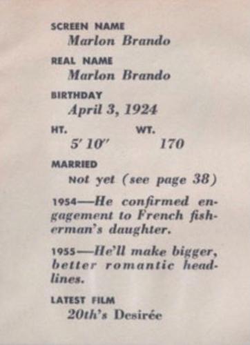 1955 Anon-Magazine Film Stars #NNO Marlon Brando Back