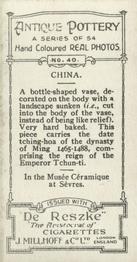 1927 De Reszke Antique Pottery #40 Bottle-shaped vase, China Back