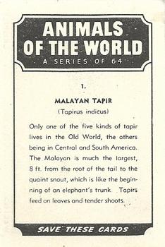 1958 Nabisco Animals of the World #1 Malayan Tapir Back