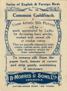 1915 B. Morris & Sons English and Foreign Birds - Silks #10 Common Goldfinch Back