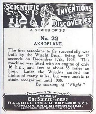 1929 Spinet House Scientific Inventions and Discoveries (Large) #22 Aeroplane Back
