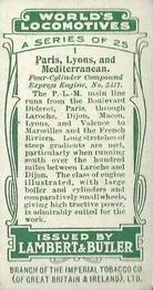 1912 Lambert & Butler World's Locomotives 1st Series #1 Paris, Lyons and Mediterranean Back