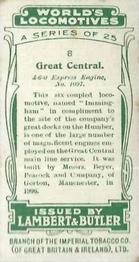 1912 Lambert & Butler World's Locomotives 1st Series #8 Great Central Back