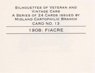 1991 Midland Cartophilic Branch Silhouettes of Veteran and Vintage Cars #13 1908 : Fiacre Back