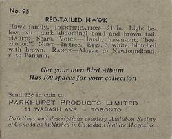 1952 Parkhurst Audubon Society Birds (V339-2) #95 Red-tailed Hawk Back